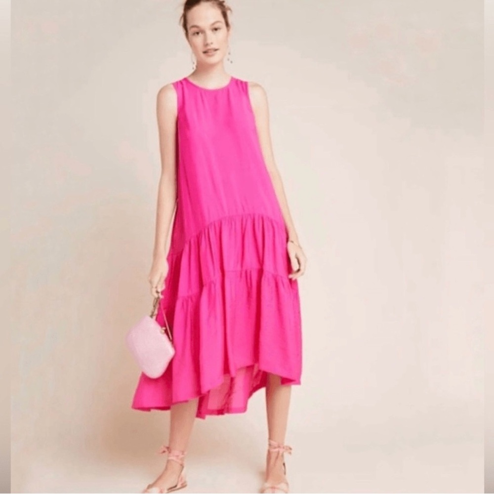 Maeve Anthropologie Pink Marlene Flowy Summer Midi Dress | S